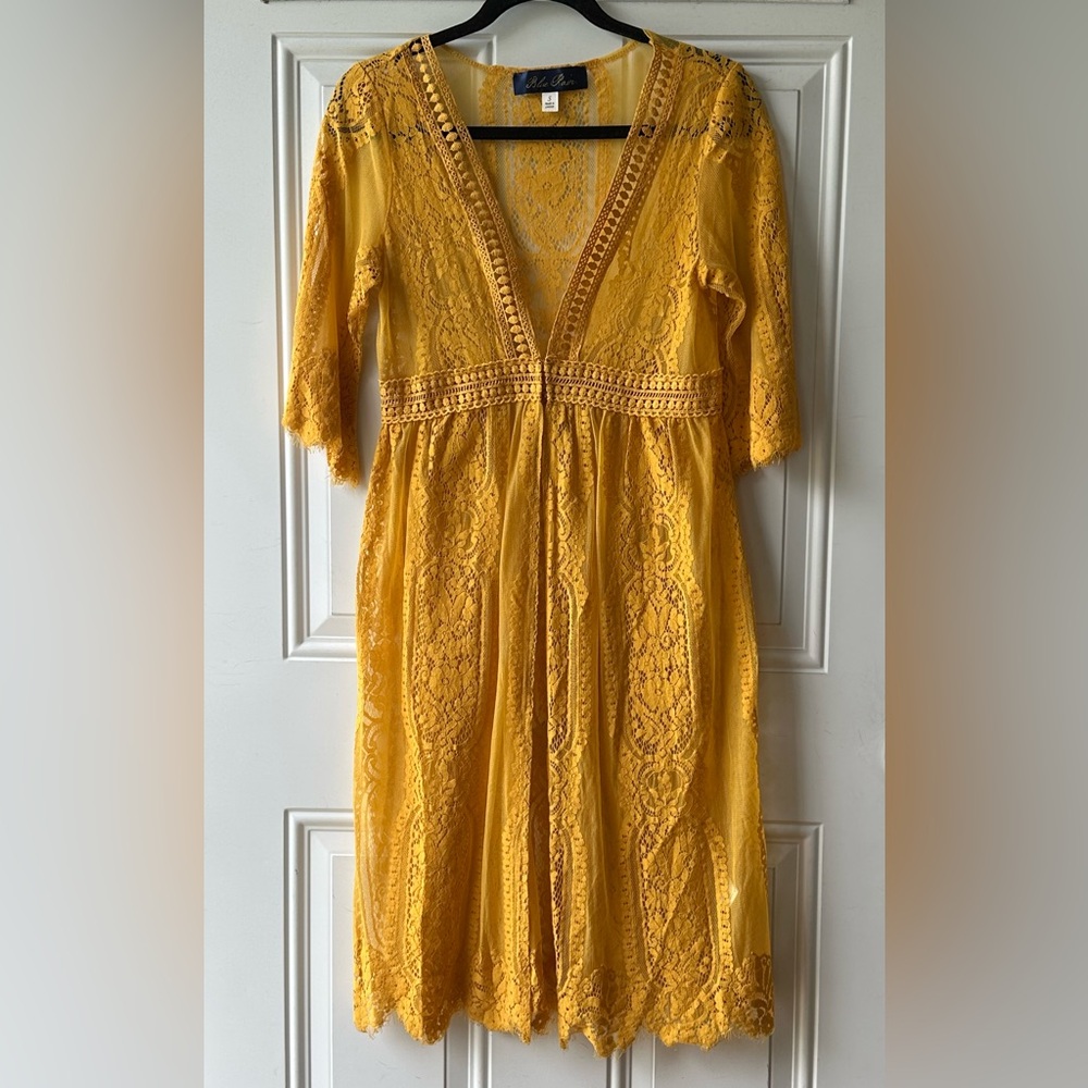 Blue Rain Golden Yellow Boho Lace Kimono Cardigan - Picture 2 of 12